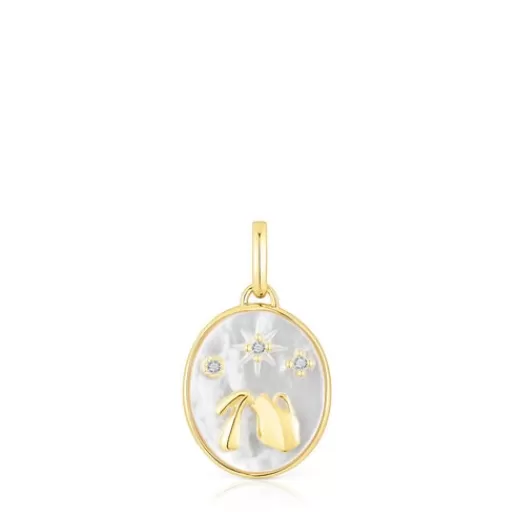 Best Aquarius Pendant in silver vermeil with mother-of-pearl and topazes Horoscope Silver Pendants | Small Pendants