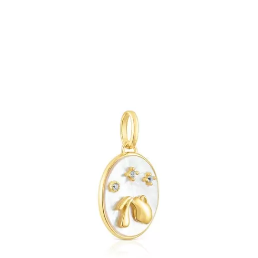 Best Aquarius Pendant in silver vermeil with mother-of-pearl and topazes Horoscope Silver Pendants | Small Pendants