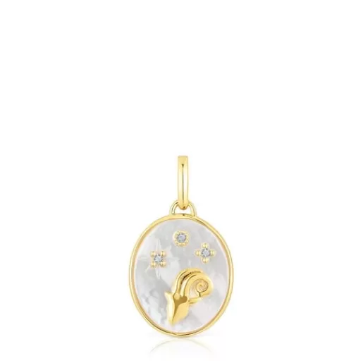 Best Sale Aries Pendant in silver vermeil with mother-of-pearl and topazes Horoscope Silver Pendants | Small Pendants