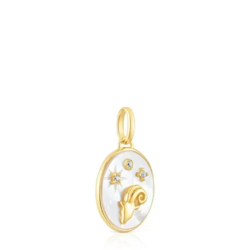 Best Sale Aries Pendant in silver vermeil with mother-of-pearl and topazes Horoscope Silver Pendants | Small Pendants