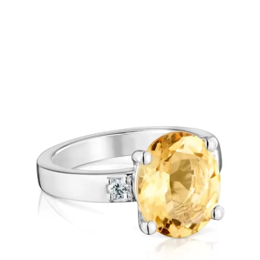 Hot Basic Colors Ring with diamonds and citrine Silver Rings | Diamond Rings