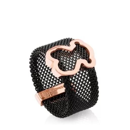 Best Black IP Steel and Rose Vermeil Silver Icon Mesh Ring Silver Rings | Medium Rings