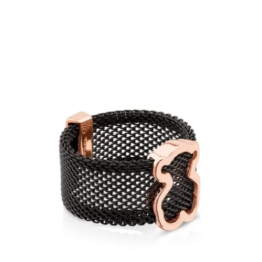 Best Black IP Steel and Rose Vermeil Silver Icon Mesh Ring Silver Rings | Medium Rings