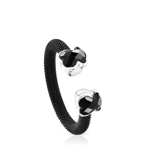 Fashion Black IP Steel Mesh Color open Ring with Onyx Silver Rings | Small Rings