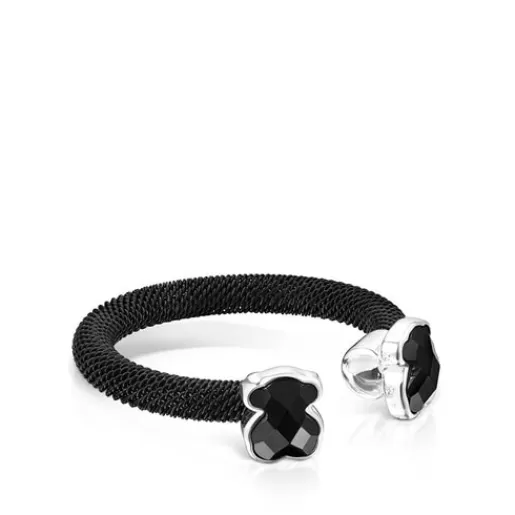 Fashion Black IP Steel Mesh Color open Ring with Onyx Silver Rings | Small Rings