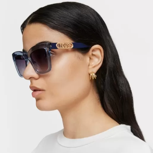 Shop Blue Sunglasses Metal Logo Sunglasses