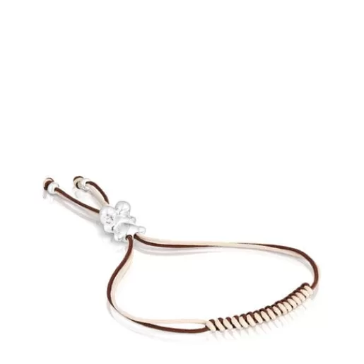 Discount Bold Bear Bracelet with brown and beige cord and a silver bear Silver Bracelets | Cord And Thread Bracelets