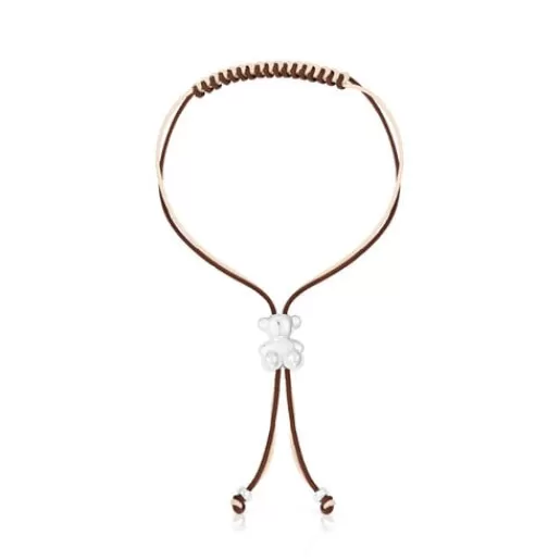 Discount Bold Bear Bracelet with brown and beige cord and a silver bear Silver Bracelets | Cord And Thread Bracelets