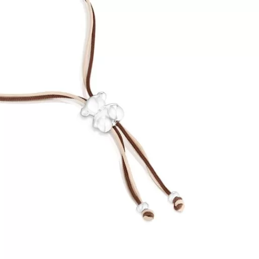 Discount Bold Bear Bracelet with brown and beige cord and a silver bear Silver Bracelets | Cord And Thread Bracelets