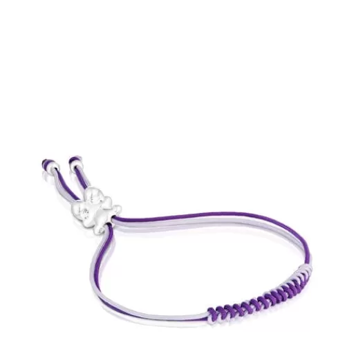 Flash Sale Bold Bear Bracelet with lilac and mauve cord and a silver bear Silver Bracelets | Cord And Thread Bracelets