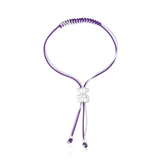 Flash Sale Bold Bear Bracelet with lilac and mauve cord and a silver bear Silver Bracelets | Cord And Thread Bracelets