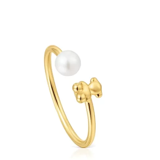 Store Bold Bear gold open Ring with cultured pearl Small Rings