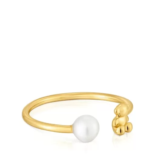 Store Bold Bear gold open Ring with cultured pearl Small Rings