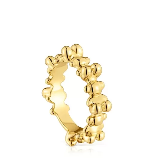 Discount Bold Bear medium Ring with 18kt gold plating over silver and bear motifs Silver Rings | Medium Rings