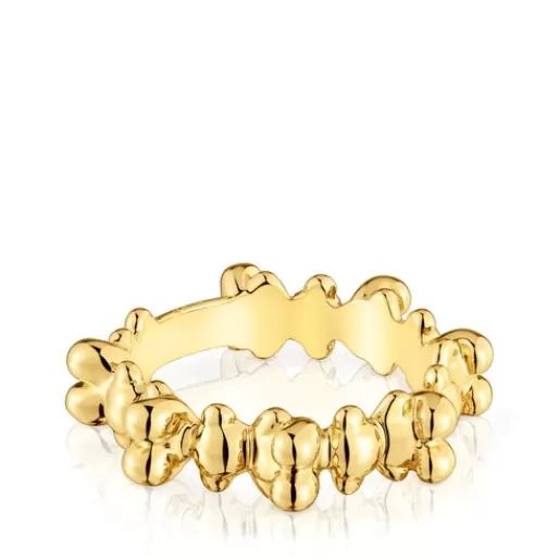 Discount Bold Bear medium Ring with 18kt gold plating over silver and bear motifs Silver Rings | Medium Rings