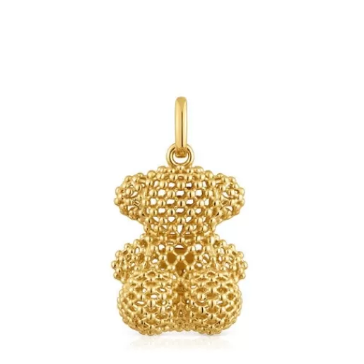 New Bold Bear 22 mm medium texturized bear Pendant with 18kt gold plating over silver Silver Pendants