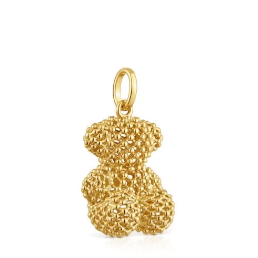 New Bold Bear 22 mm medium texturized bear Pendant with 18kt gold plating over silver Silver Pendants