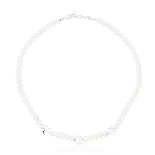 Best Sale Bold Motif Necklace with cultured pearls and flower motifs in silver Silver Necklaces | Short Necklaces