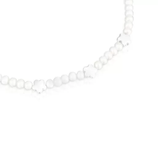 Best Sale Bold Motif Necklace with cultured pearls and flower motifs in silver Silver Necklaces | Short Necklaces