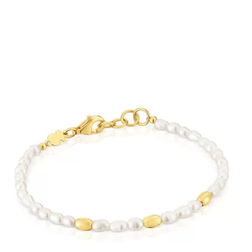 Cheap Bracelet with cultured pearls and 18kt gold plating over silver and Gloss Silver Bracelets | Pearl Bracelets
