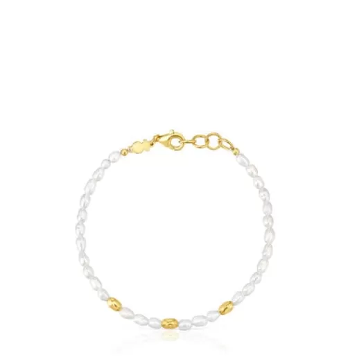 Cheap Bracelet with cultured pearls and 18kt gold plating over silver and Gloss Silver Bracelets | Pearl Bracelets
