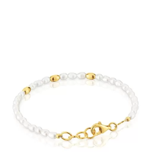 Cheap Bracelet with cultured pearls and 18kt gold plating over silver and Gloss Silver Bracelets | Pearl Bracelets