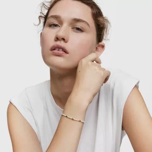 Cheap Bracelet with cultured pearls and 18kt gold plating over silver and Gloss Silver Bracelets | Pearl Bracelets