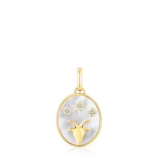 New Capricorn Pendant in silver vermeil with mother-of-pearl and topazes Horoscope Silver Pendants | Small Pendants