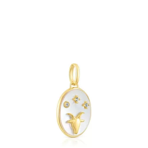 New Capricorn Pendant in silver vermeil with mother-of-pearl and topazes Horoscope Silver Pendants | Small Pendants