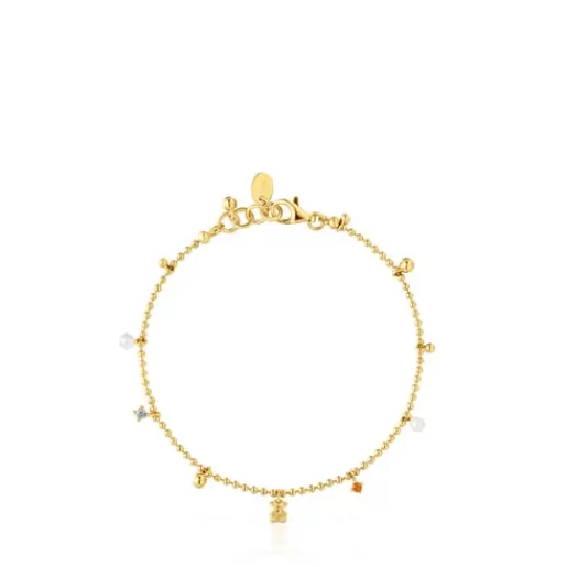 Hot Chain Bracelet with 18kt gold plating over silver and cultured pearls and gemstones Grain Silver Bracelets | Pearl Bracelets