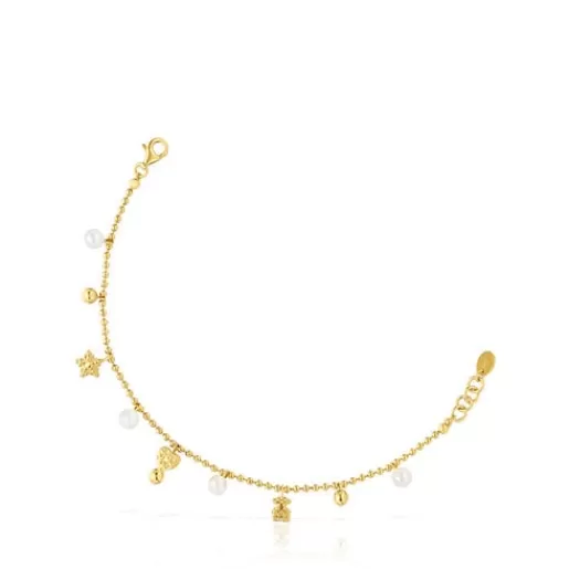 Store Chain Bracelet with 18kt gold plating over silver and cultured pearls and motifs Grain Silver Bracelets | Pearl Bracelets