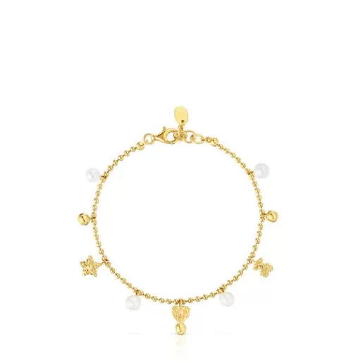 Store Chain Bracelet with 18kt gold plating over silver and cultured pearls and motifs Grain Silver Bracelets | Pearl Bracelets