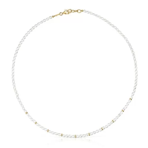 Cheap Choker with 18kt gold plating over silver and cultured pearls Gloss Silver Necklaces | Chokers