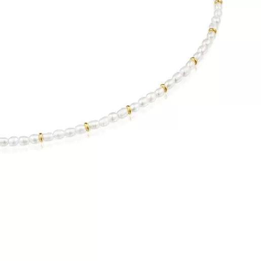 Cheap Choker with 18kt gold plating over silver and cultured pearls Gloss Silver Necklaces | Chokers