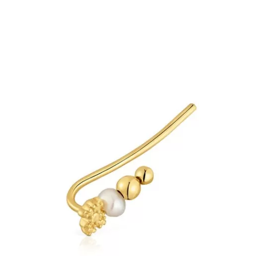 Flash Sale Climber Earring with 18kt gold plating over silver and cultured pearl Grain Silver Earrings