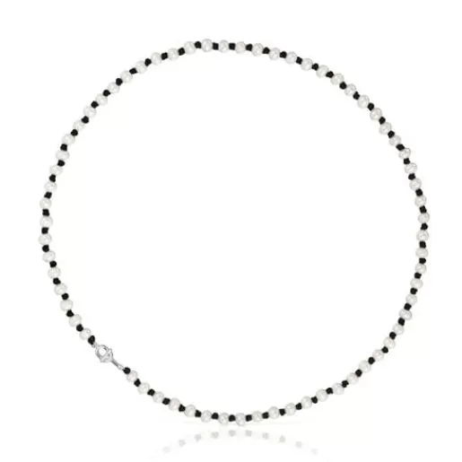 Cheap 50 cm black nylon necklace with cultured pearls MANIFESTO Silver Necklaces | Short Necklaces