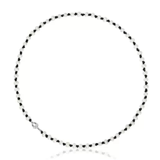 Sale 42 cm black nylon Necklace with cultured pearls MANIFESTO Silver Necklaces | Short Necklaces