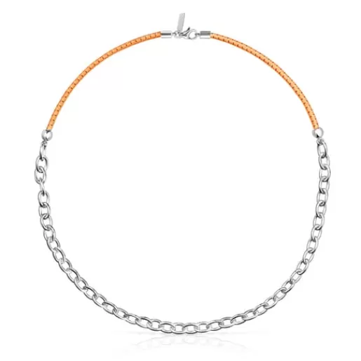 Online 43 cm orange St. Tropez Elastic necklace Silver Necklaces | Short Necklaces