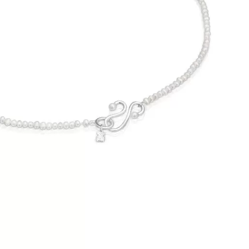 Outlet Cultured pearl Tsuri Necklace with silver motif Silver Necklaces | Short Necklaces