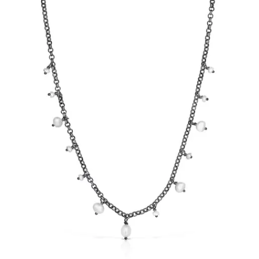 Shop Dark silver Virtual Garden Necklace with cultured pearls Silver Necklaces | Short Necklaces