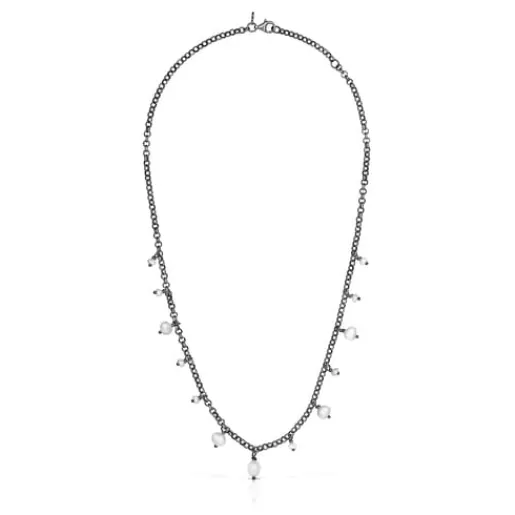 Shop Dark silver Virtual Garden Necklace with cultured pearls Silver Necklaces | Short Necklaces