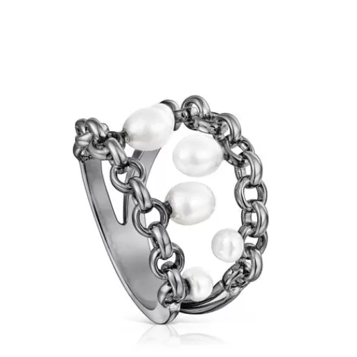 Cheap Dark silver Virtual Garden Ring with cultured pearls Silver Rings | Medium Rings