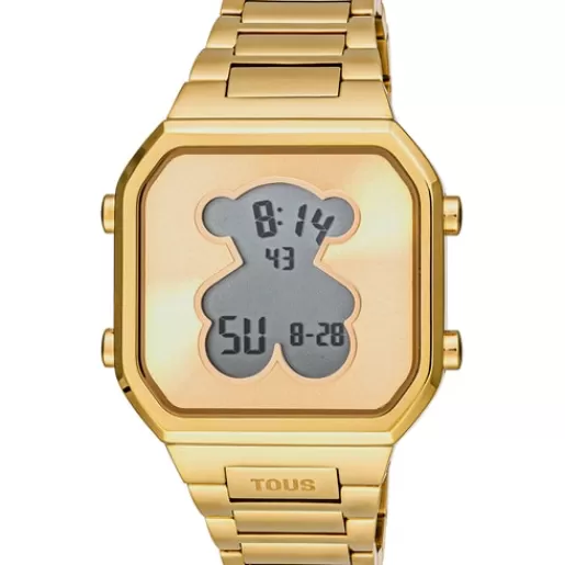 Best Sale D-BEAR digital watch with gold-colored IPG steel bracelet For Her