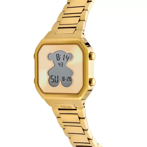 Best Sale D-BEAR digital watch with gold-colored IPG steel bracelet For Her
