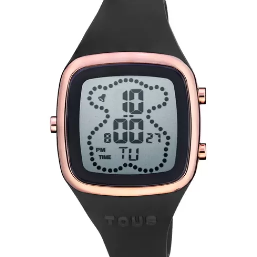 Hot Digital Watch with black silicone strap and rose-colored IPRG steel case B-Time For Her