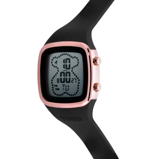 Hot Digital Watch with black silicone strap and rose-colored IPRG steel case B-Time For Her
