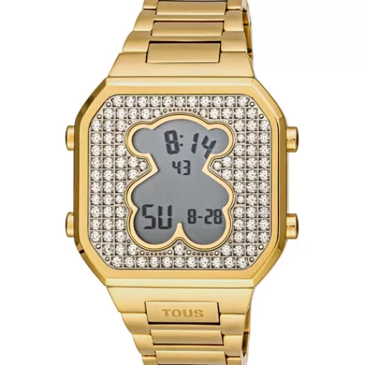 New Digital Watch with gold-colored IPG steel bracelet and zirconias D-BEAR For Her