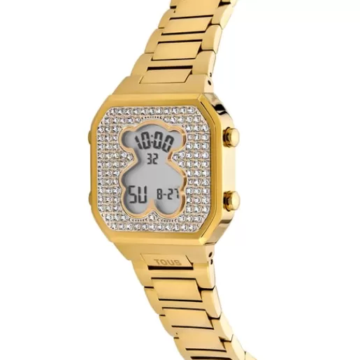 New Digital Watch with gold-colored IPG steel bracelet and zirconias D-BEAR For Her