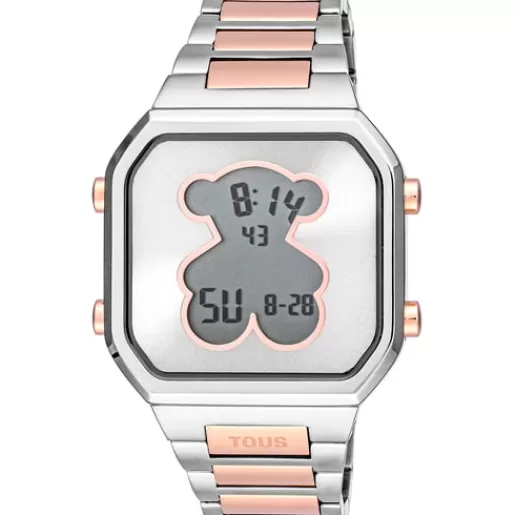 Best Digital Watch with stainless steel and rose-colored IPRG steel bracelet D-BEAR For Her