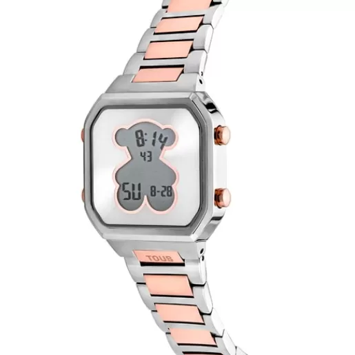 Best Digital Watch with stainless steel and rose-colored IPRG steel bracelet D-BEAR For Her